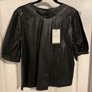 Faux Leather Puff Sleeve Blouse